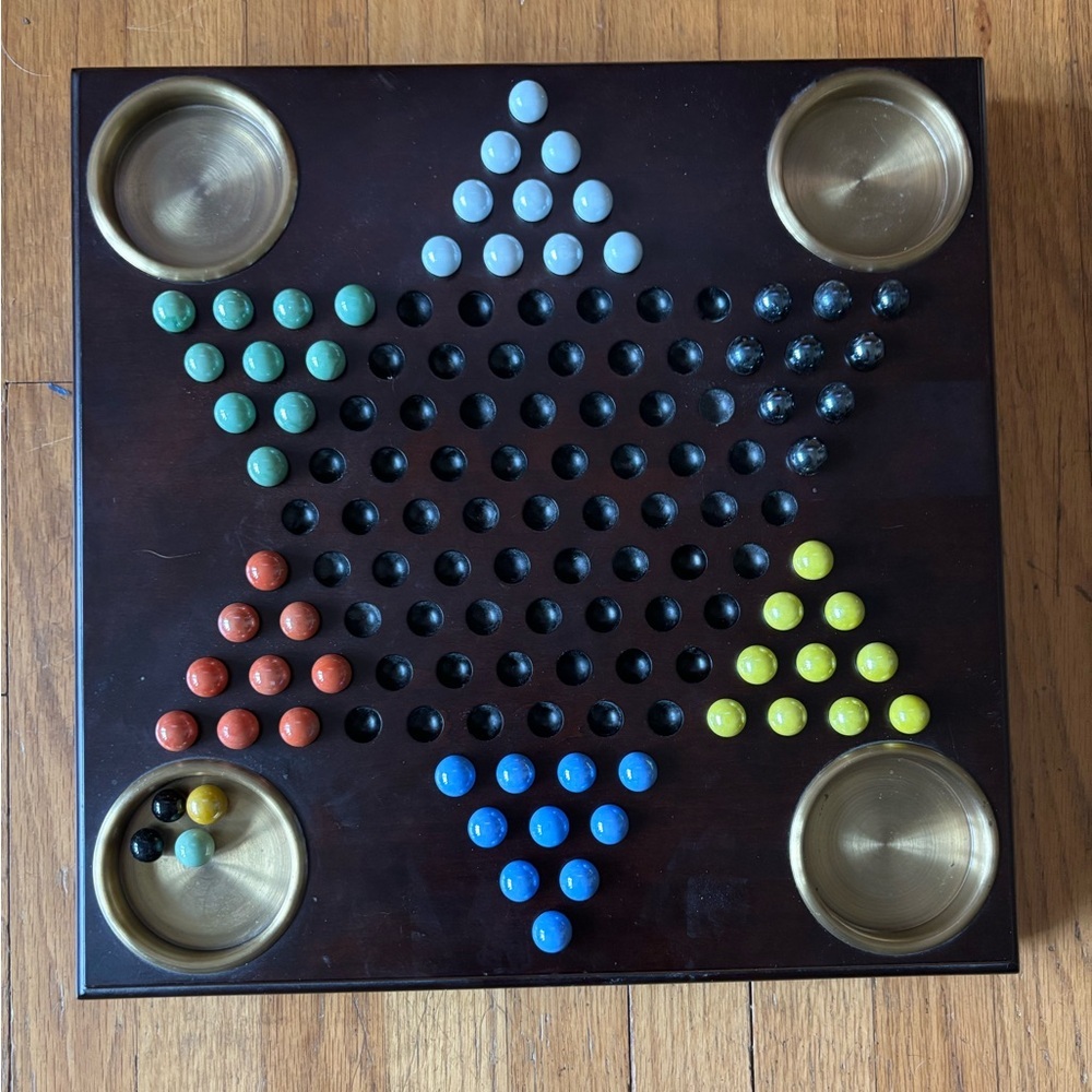 Vintage 2001 Bombay Company Chinese Checkers Mahogany Wood Game Board & Marbles